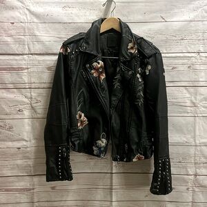 Faux Leather Motorcycle Jacket with embroidery